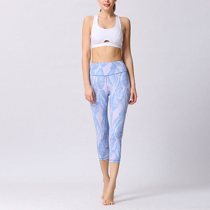 Buddha Stones Leaves Butterfly Print Sports Yoga Cropped Leggings Women's Yoga Capri Pants