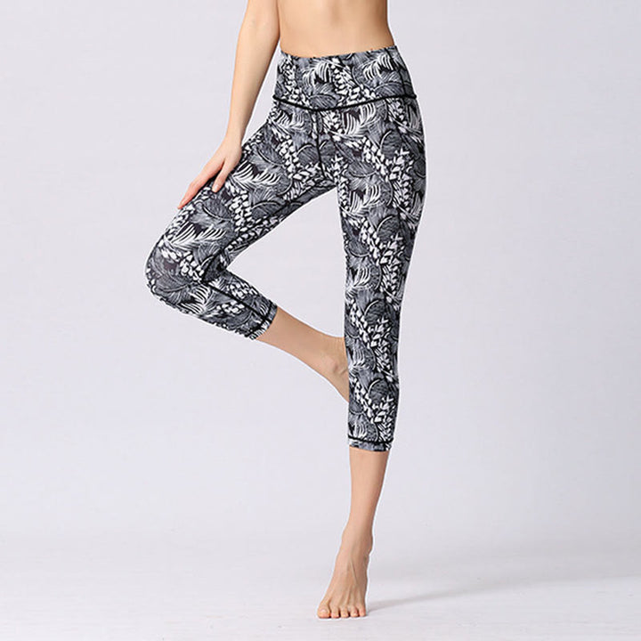 Buddha Stones Leaves Butterfly Print Sports Yoga Cropped Leggings Women's Yoga Capri Pants - image 15