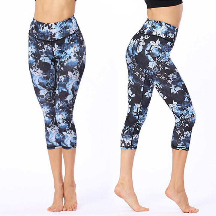 Buddha Stones Leaves Butterfly Print Sports Yoga Cropped Leggings Women's Yoga Capri Pants