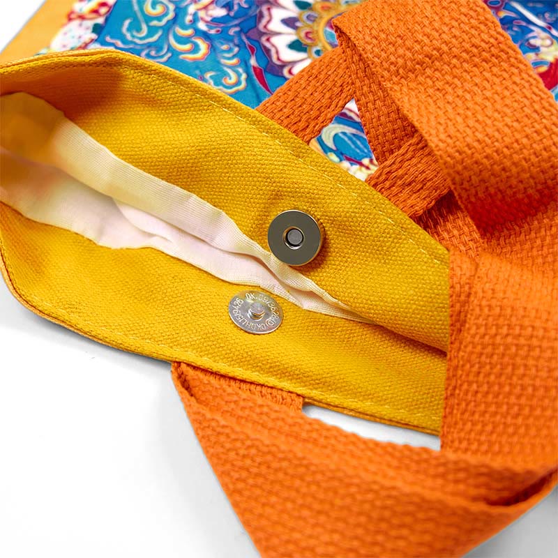 Buddha Stones Dunhuang Flying Apsaras Lotus Buddha Statues Canvas Handbag - image 8