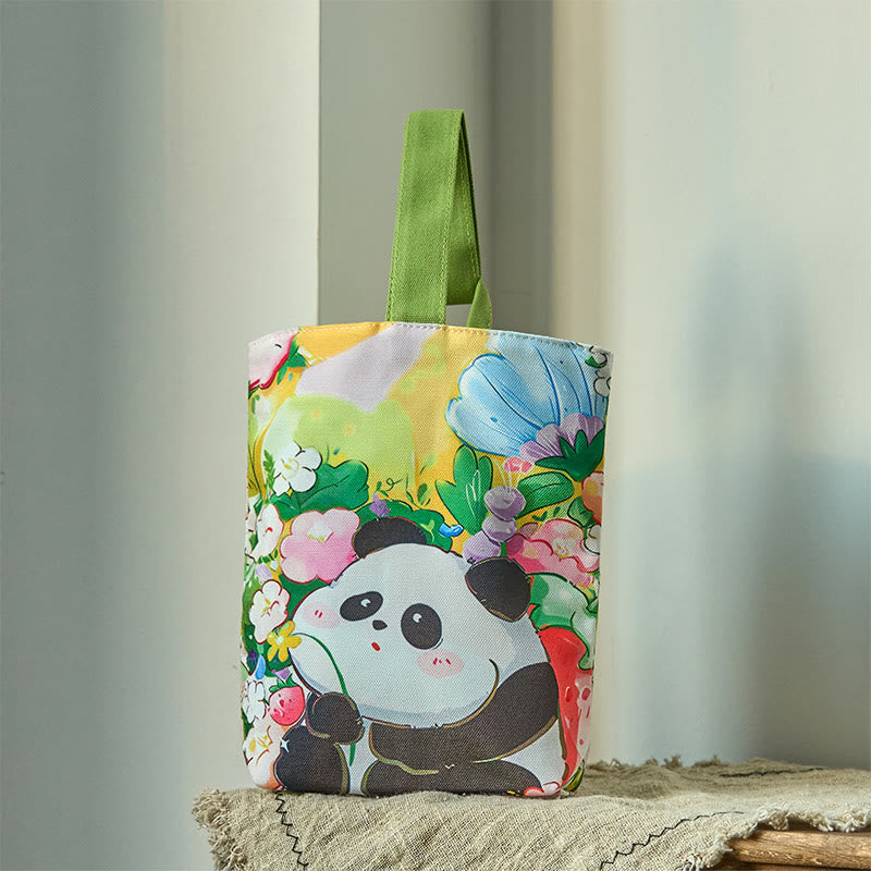 Buddha Stones Panda Orchid Loquat Canvas Handbag - Panda Peace 15*8*22cm - image 0