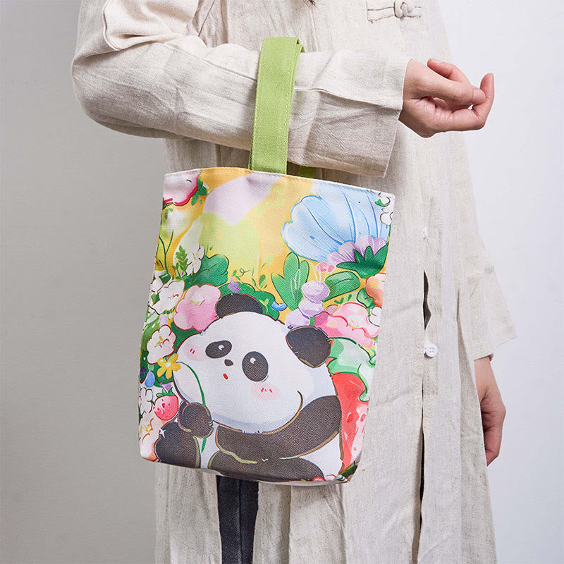 Buddha Stones Panda Orchid Loquat Canvas Handbag - image 1