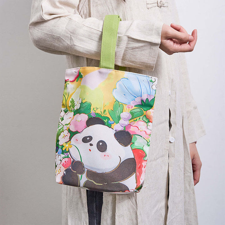 Buddha Stones Panda Orchid Loquat Canvas Handbag - image 1