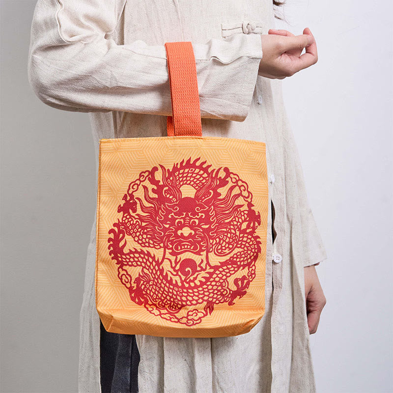 Buddha Stones Chinese Dragon Persimmon Canvas Handbag