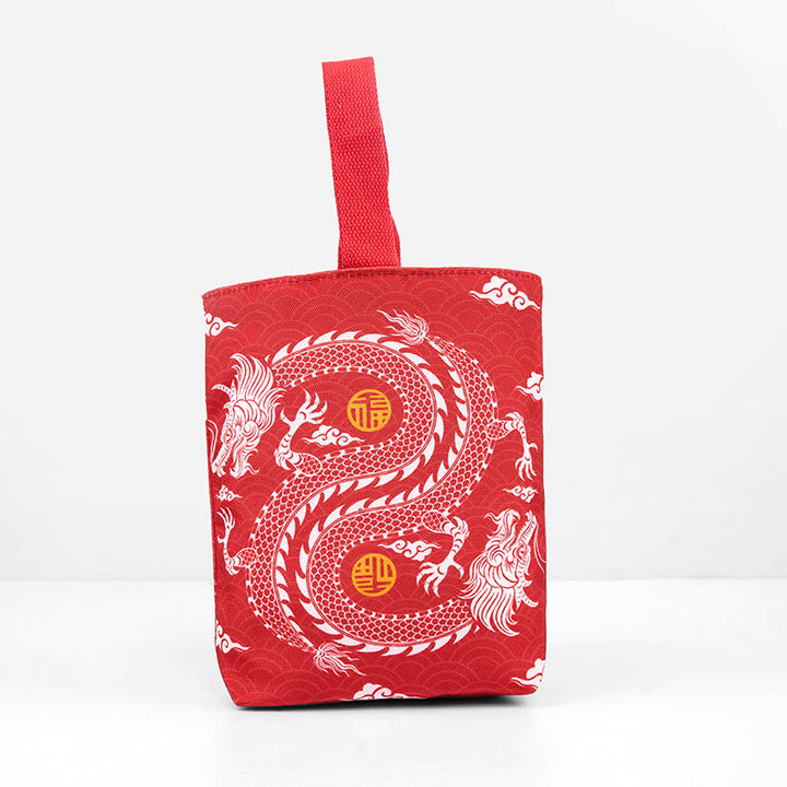 Buddha Stones Chinese Dragon Persimmon Canvas Handbag