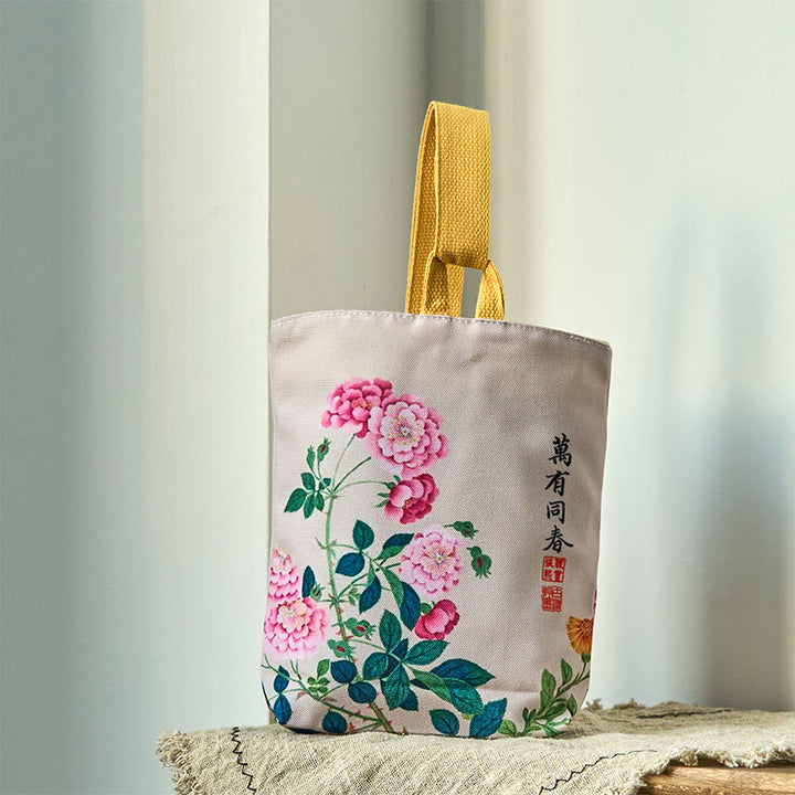 Buddha Stones Peony Canvas Handbag - Myriad Peony 15*8*22cm - image 6