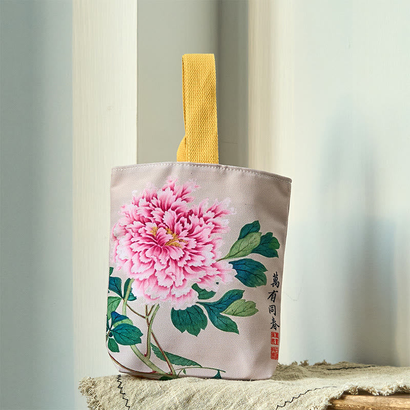 Buddha Stones Peony Canvas Handbag - Outshine Peony 15*8*22cm - image 0