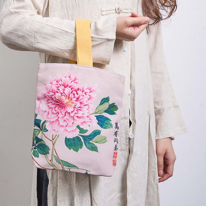Buddha Stones Peony Canvas Handbag - image 1