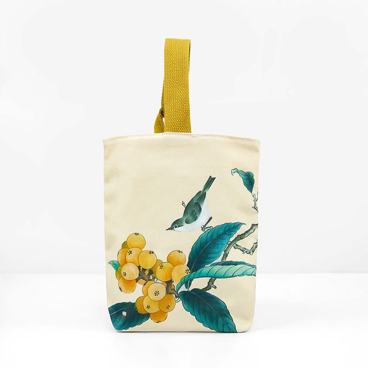 Buddha Stones Loquat Bird Canvas Handbag