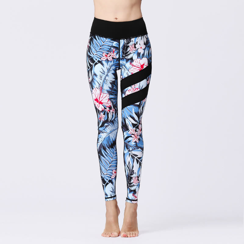 Buddha Stones Flower Petal Leaves Print Sports Exercise Fitness High Waist Leggings Women's Yoga Pants