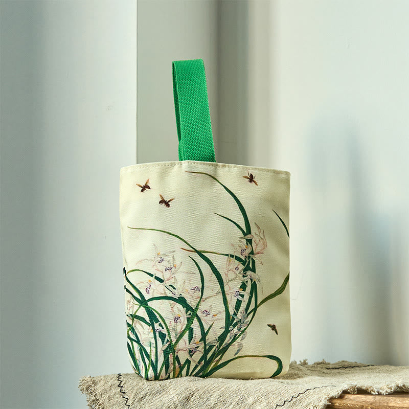 Buddha Stones Orchid Bee Canvas Handbag - Orchid and Bee 15*8*22cm - image 0