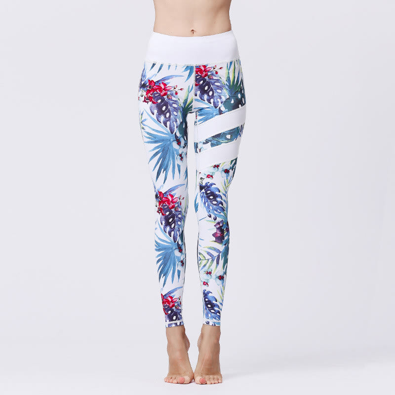 Buddha Stones Flower Petal Leaves Print Sports Exercise Fitness High Waist Leggings Women's Yoga Pants