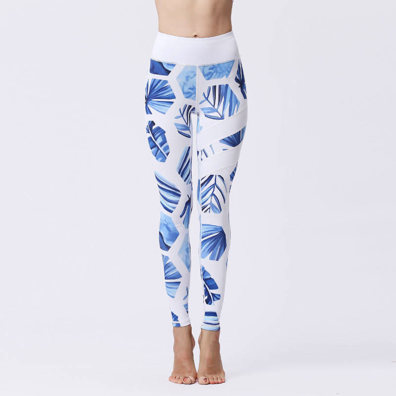 Buddha Stones Flower Petal Leaves Print Sports Exercise Fitness High Waist Leggings Women's Yoga Pants