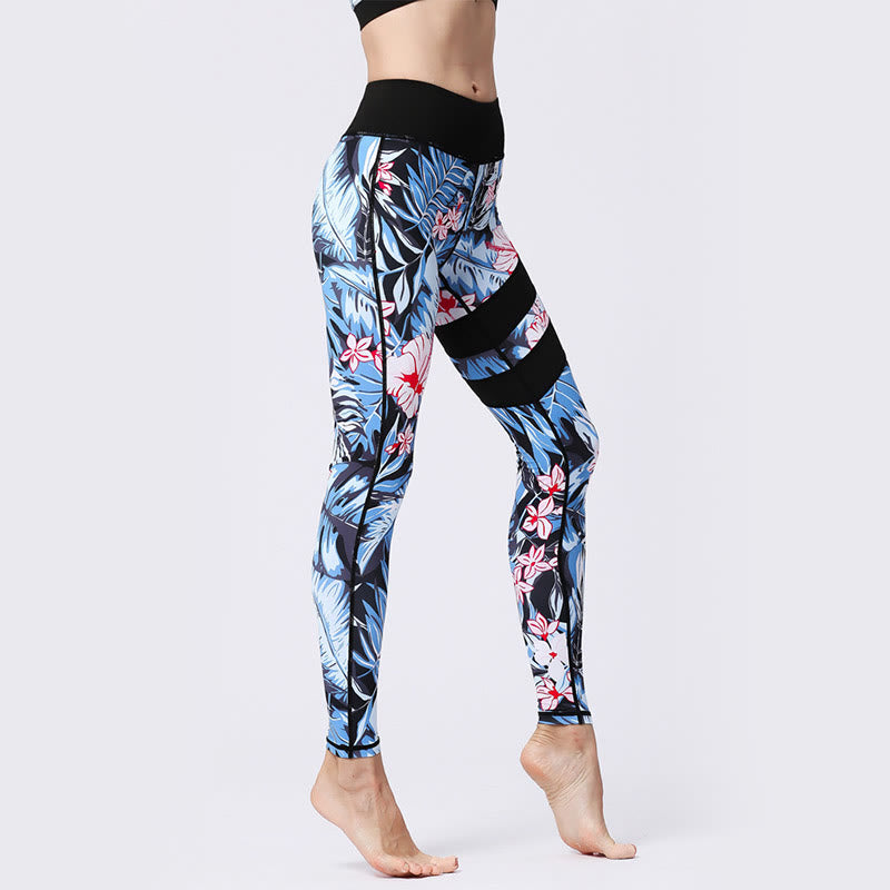 Buddha Stones Flower Petal Leaves Print Sports Exercise Fitness High Waist Leggings Women's Yoga Pants