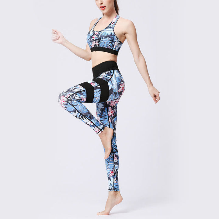 Buddha Stones Flower Petal Leaves Print Sports Exercise Fitness High Waist Leggings Women's Yoga Pants