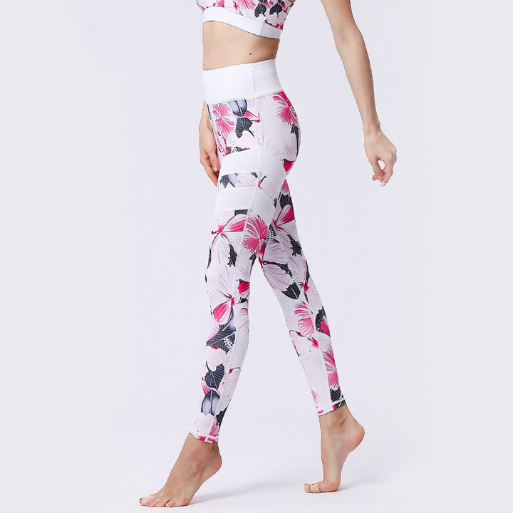 Buddha Stones Flower Petal Leaves Print Sports Exercise Fitness High Waist Leggings Women's Yoga Pants