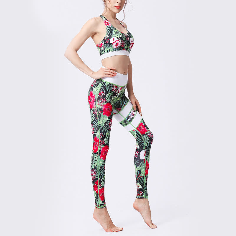 Buddha Stones Flower Petal Leaves Print Sports Exercise Fitness High Waist Leggings Women's Yoga Pants