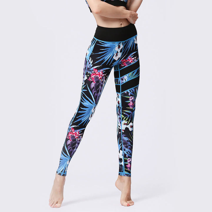 Buddha Stones Flower Petal Leaves Print Sports Exercise Fitness High Waist Leggings Women's Yoga Pants