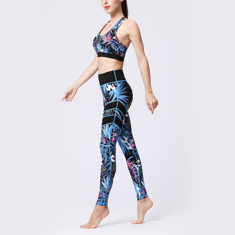 Buddha Stones Flower Petal Leaves Print Sports Exercise Fitness High Waist Leggings Women's Yoga Pants