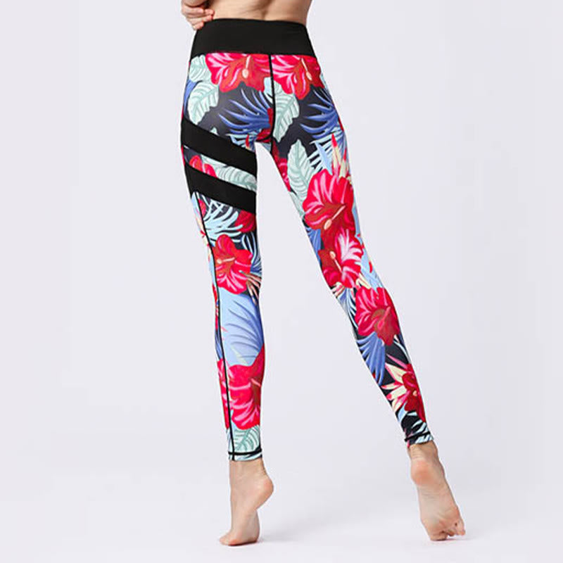 Buddha Stones Flower Petal Leaves Print Sports Exercise Fitness High Waist Leggings Women's Yoga Pants