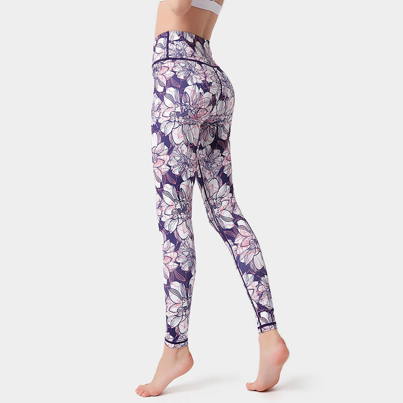 Buddha Stones Colorful Flower Petal Leaves Print Sports Exercise Fitness High Waist Leggings Women's Yoga Pants