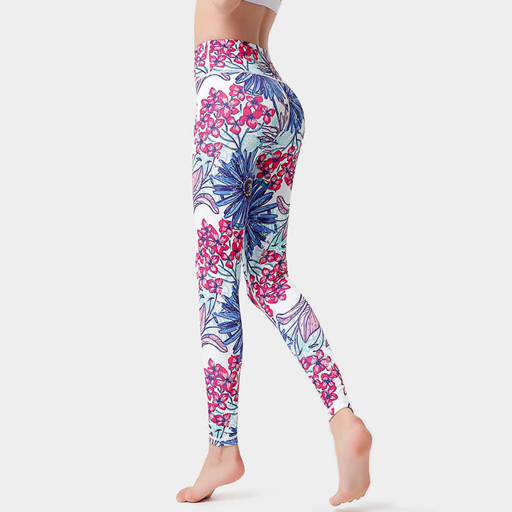 Buddha Stones Colorful Flower Petal Leaves Print Sports Exercise Fitness High Waist Leggings Women's Yoga Pants - PaleVioletRed - US8-10，UK/AU12-14，EU40-42 (XL)  - image 9