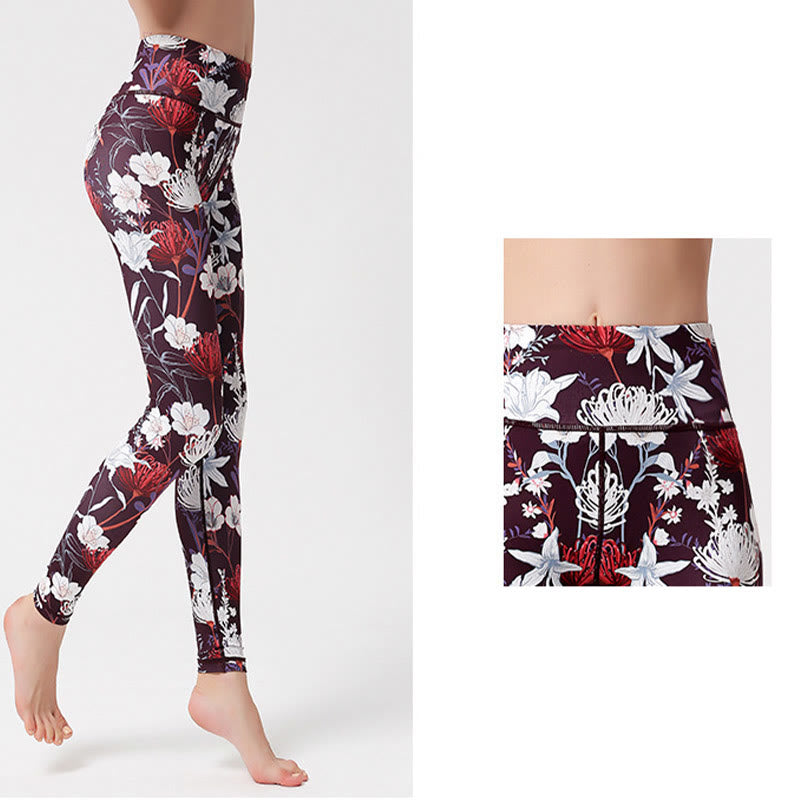 Buddha Stones Colorful Flower Petal Leaves Print Sports Exercise Fitness High Waist Leggings Women's Yoga Pants