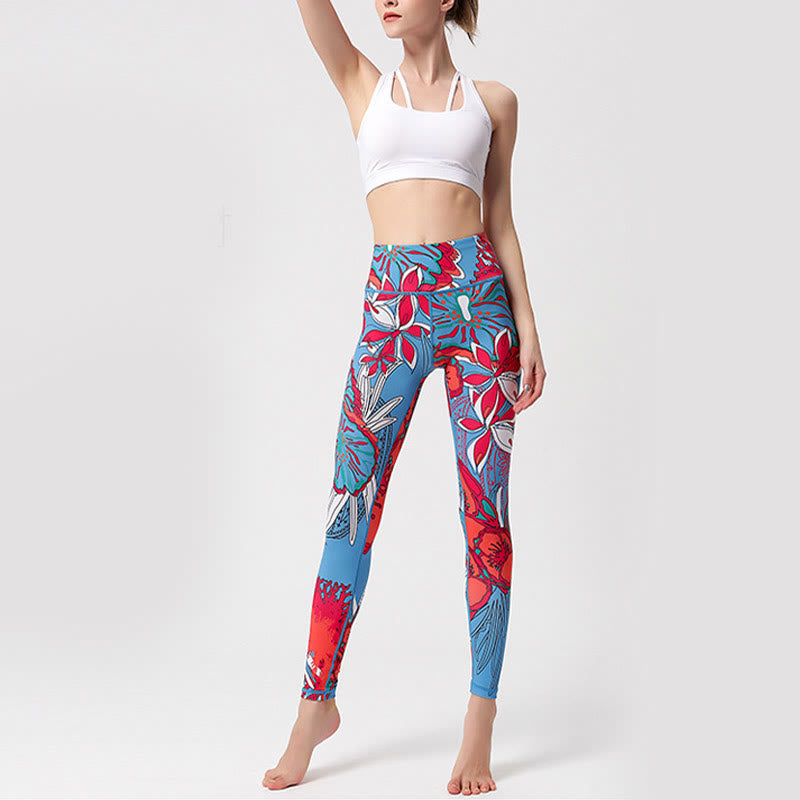 Buddha Stones Colorful Flower Petal Leaves Print Sports Exercise Fitness High Waist Leggings Women's Yoga Pants - image 18