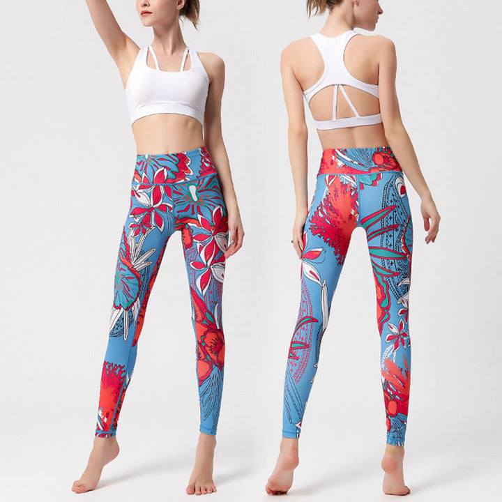 Buddha Stones Colorful Flower Petal Leaves Print Sports Exercise Fitness High Waist Leggings Women's Yoga Pants - image 19