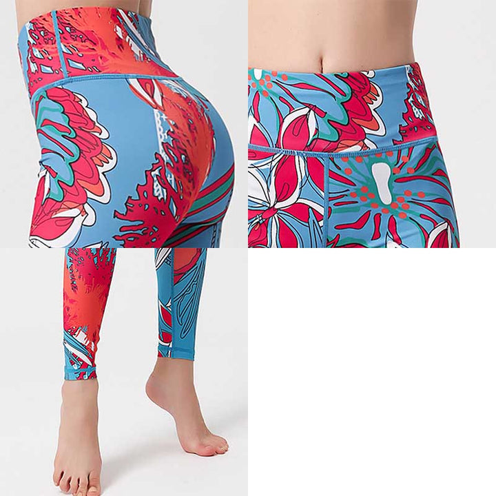 Buddha Stones Colorful Flower Petal Leaves Print Sports Exercise Fitness High Waist Leggings Women's Yoga Pants - image 20