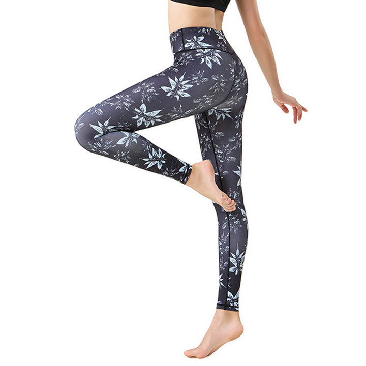 Buddha Stones Spots Maple Leaf Print Sports Exercise Fitness High Waist Leggings Women's Yoga Pants - Maple Leaf - US8-10，UK/AU12-14，EU40-42 (XL) - image 4