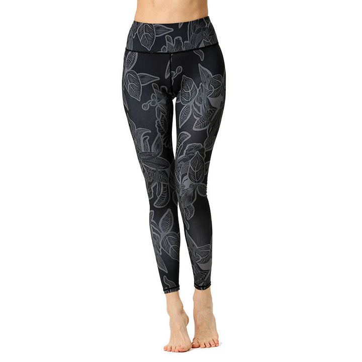 Buddha Stones Simple Leaves Print Sports Fitness Leggings Women's Yoga Pants