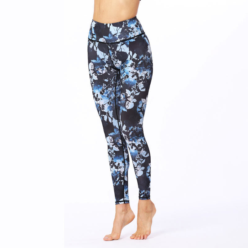 Buddha Stones Simple Leaves Print Sports Fitness Leggings Women's Yoga Pants