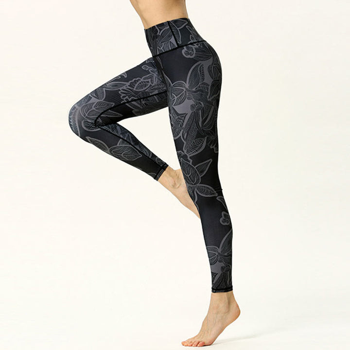 Buddha Stones Simple Leaves Print Sports Fitness Leggings Women's Yoga Pants