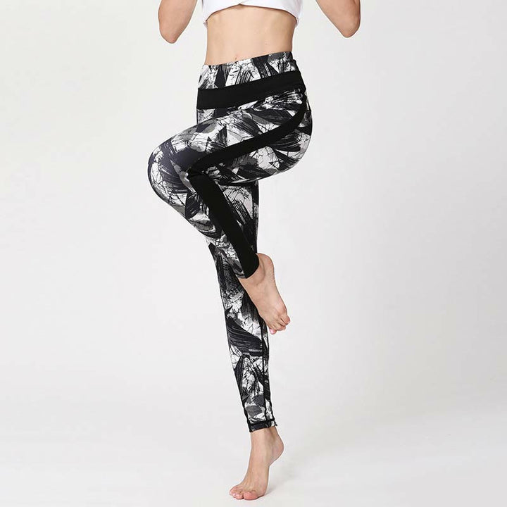 Buddha Stones White Black Ink Brush Lines Print Sports Fitness Mesh Leggings Women's Yoga Pants - image 10