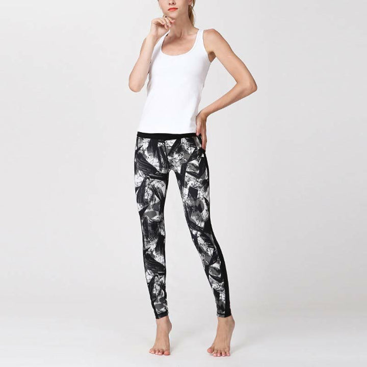 Buddha Stones White Black Ink Brush Lines Print Sports Fitness Mesh Leggings Women's Yoga Pants - image 11