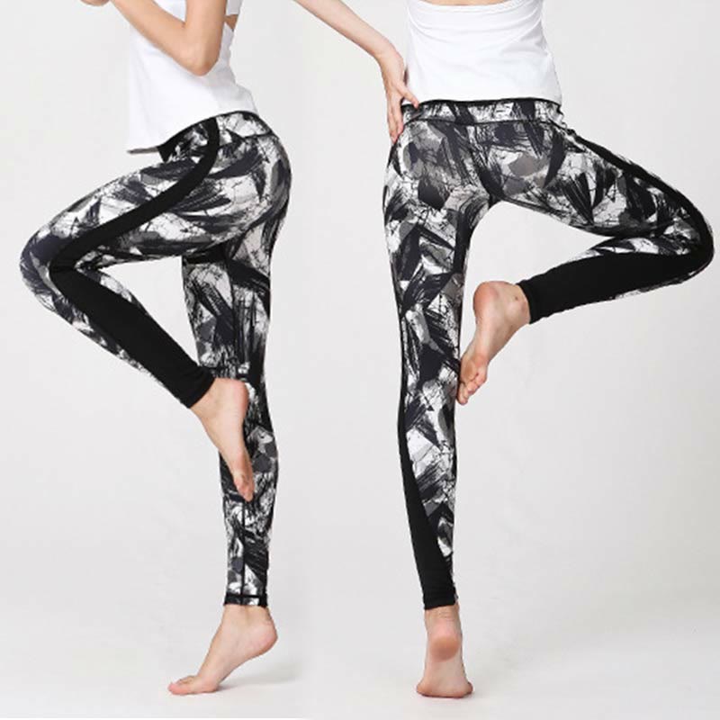 Buddha Stones White Black Ink Brush Lines Print Sports Fitness Mesh Leggings Women's Yoga Pants - image 6