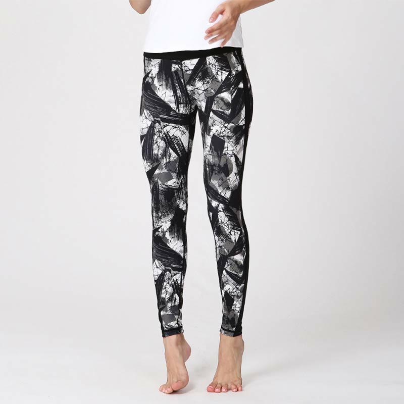 Buddha Stones White Black Ink Brush Lines Print Sports Fitness Mesh Leggings Women's Yoga Pants