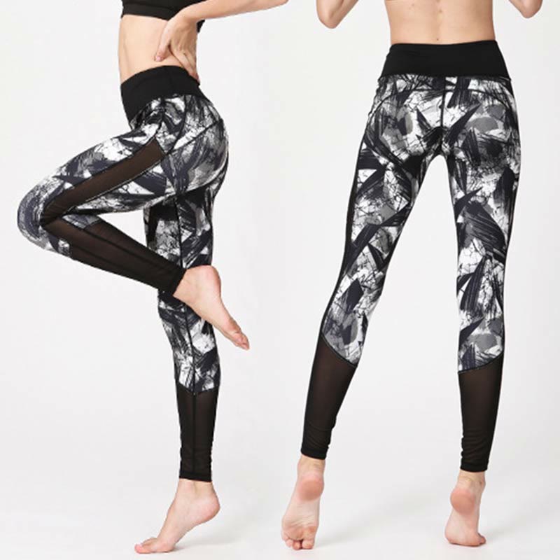 Buddha Stones White Black Ink Brush Lines Print Sports Fitness Mesh Leggings Women's Yoga Pants - image 4