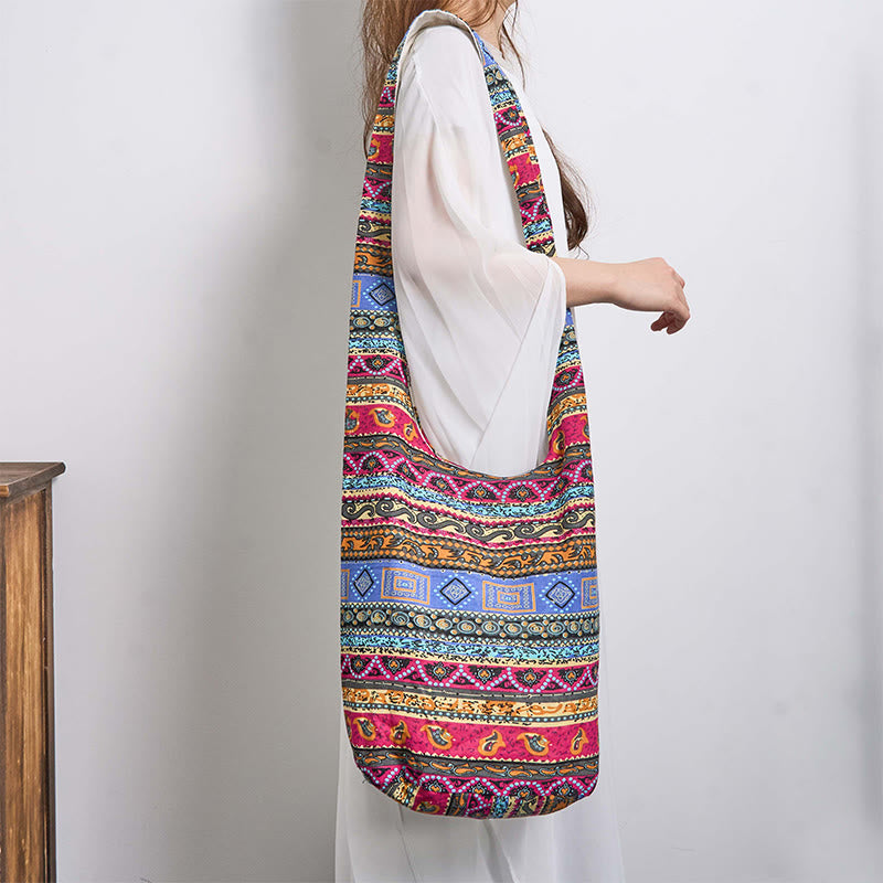 Buddha Stones Colored Stripes Cotton Crossbody Bag Shoulder Bag