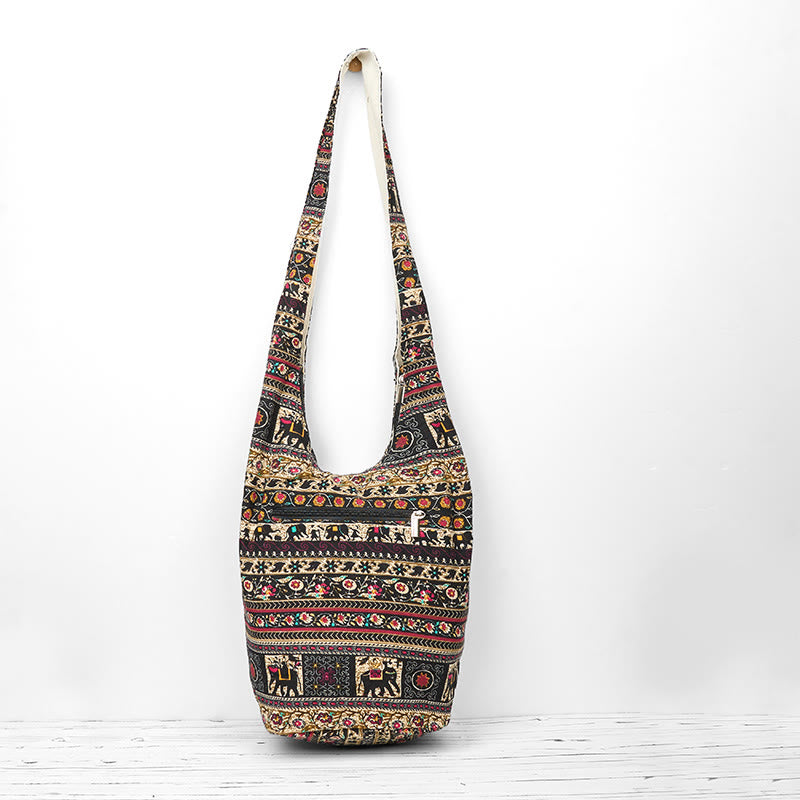 Buddha Stones Cotton Elephant Stripes Crossbody Bag Shoulder Bag