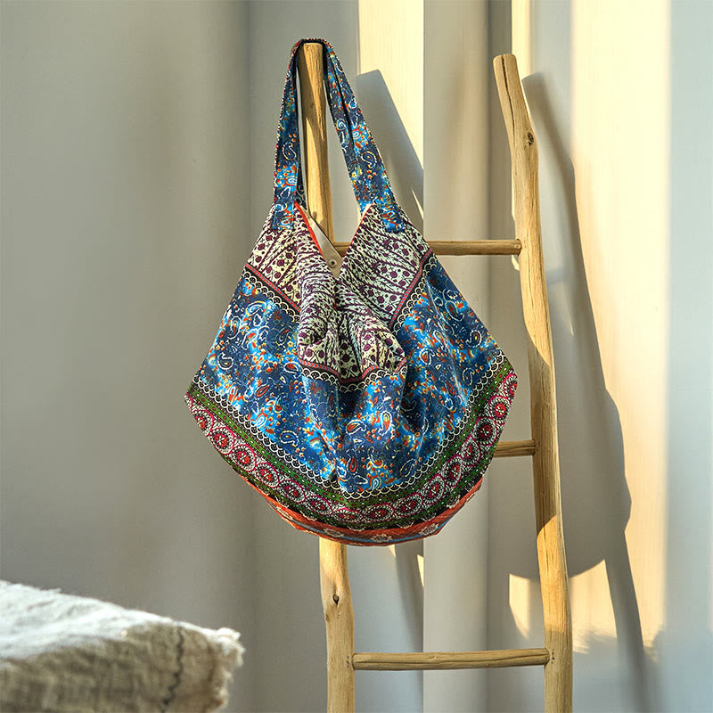 Buddha Stones Colored Stripes Pattern Cotton Shoulder Bag - Orange Blue 50*20*40cm - image 1