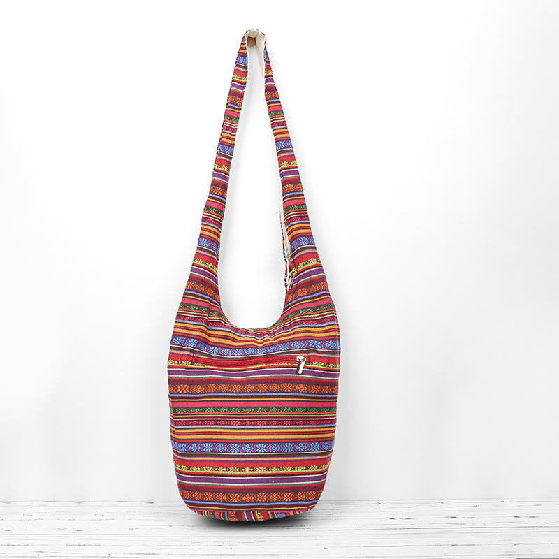 Buddha Stones Cotton Stripes Pattern Crossbody Bag Shoulder Bag