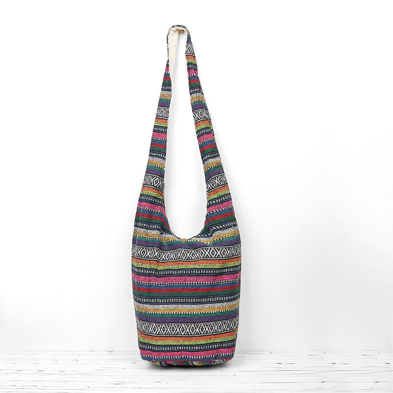 Buddha Stones Cotton Stripes Pattern Crossbody Bag Shoulder Bag