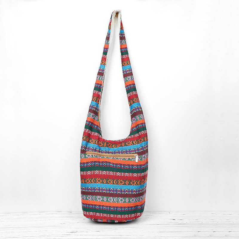 Buddha Stones Colored Geometric Stripes Pattern Cotton Crossbody Bag Shoulder Bag