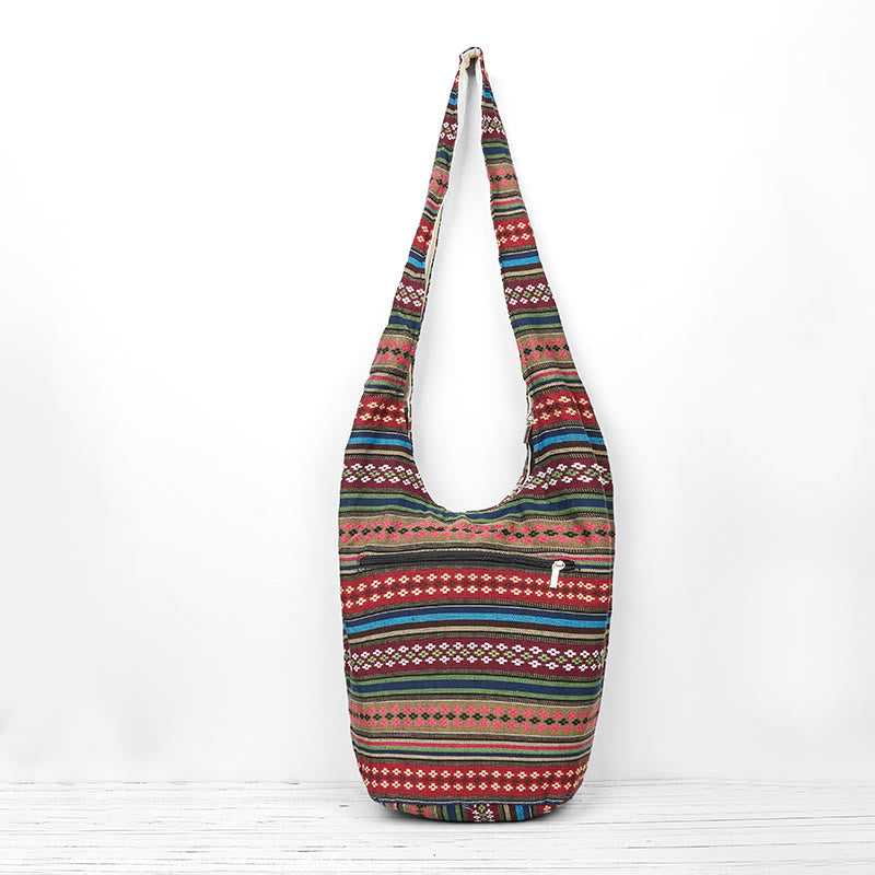 Buddha Stones Colored Geometric Stripes Pattern Cotton Crossbody Bag Shoulder Bag