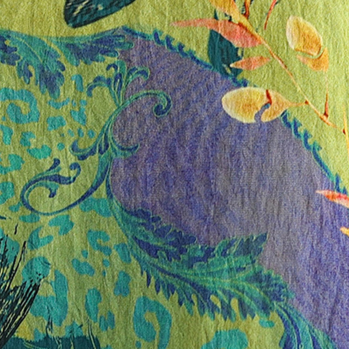 Buddha Stones Yellow Green Flowers Three Quarter Sleeve Linen T-shirt Tee - image 8