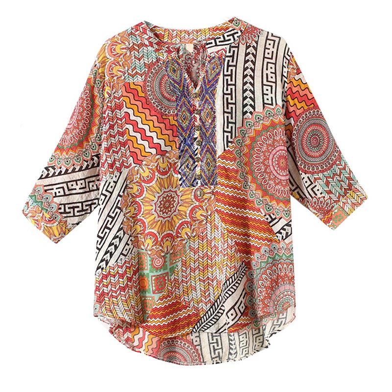 Buddha Stones Women's Mandala Geometry Half Button Shirt - image 15