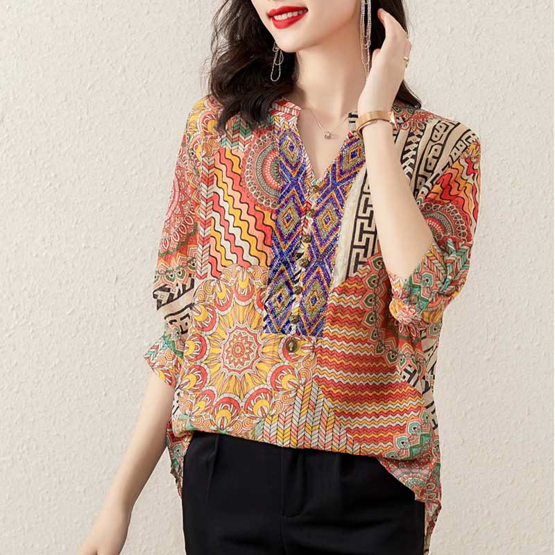 Buddha Stones Women's Mandala Geometry Half Button Shirt - image 21