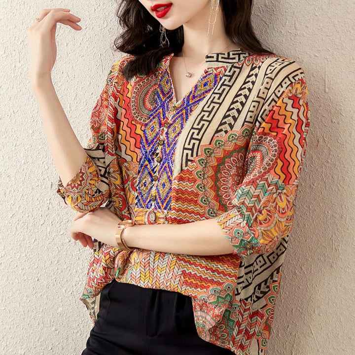 Buddha Stones Women's Mandala Geometry Half Button Shirt - image 20